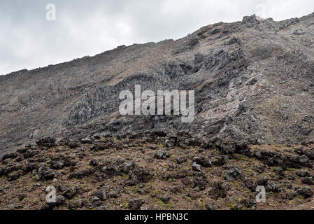 Felsige Landschaft im Tongariro National Park in der Nähe von Whakapapa Village und Ski Resort in Sommer, Neuseeland, Nordinsel Stockfoto