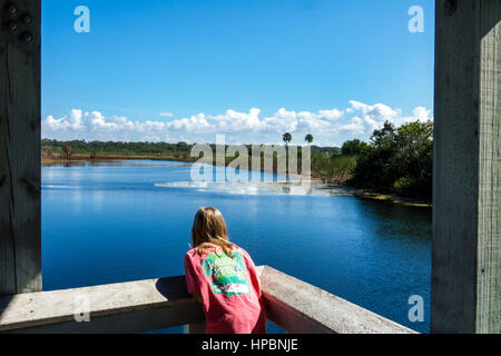 Florida Everglades National Park, Ernest Coe Visitor Center, Aussichtsplattform, See, Mädchen, weibliche Kinder Kinder Kinder Jugendliche Jugendliche Jugend Stockfoto