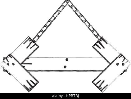 monochrome Kontur der Pfeil Form hölzerne Schild mit Ketten Stock Vektor