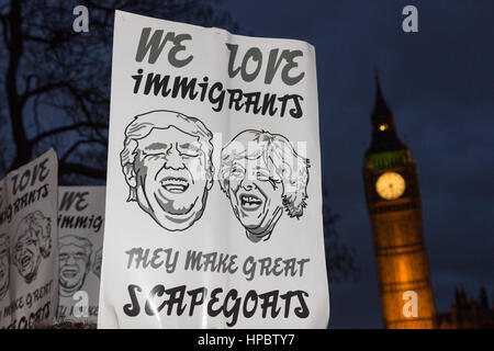 London, UK. 20. Februar 2017. Anti-Trump "Stop der Staatsbesuch" protestieren in Parliament Square. Tausende von Demonstranten besuchen eine Demonstration auffordern Premierminister Theresa May, staatliche Besuch eingeladen worden ist US-Präsident Donald Trump zurückzuziehen. © Bettina Strenske/Alamy Live-Nachrichten Stockfoto