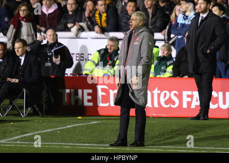 Sutton, Grossbritannien. 20. Februar 2017. Arsenals Trainer Arsene Wenger während der FA-Cup fünfte Runde Spiel zwischen Sutton United und Arsenal im Borough Sportplatz am 20. Februar 2017 in Sutton, England. Bildnachweis: Daniel Chesterton/Alamy Live-Nachrichten Stockfoto