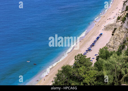 Blick zum Egremnoi Strand in der Soutth westlich der Insel Lefkada, Ionisches Meer, Griechenland Stockfoto