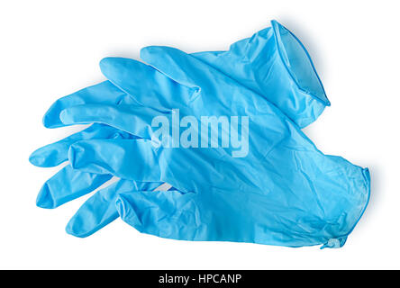 Medizinische Handschuhe paar blau isoliert auf weißem Hintergrund Stockfoto