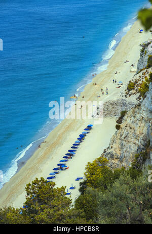 Blick zum Egremnoi Strand in der Soutth westlich der Insel Lefkada, Ionisches Meer, Griechenland Stockfoto