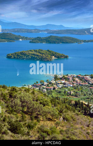 Pringiponissia Inseln an der Ostseite der Küste der Insel Lefkada im Ionischen Meer, Griechenland Stockfoto
