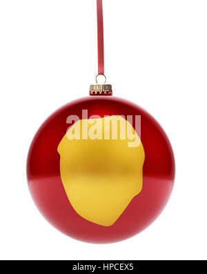 Eine hängende glänzend rote Christbaumkugel mit der goldenen Form von Sierra Leone. (Serie) Stockfoto