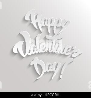 Happy Valentines Day Hand Schriftzug 3D-Text auf weißen Hintergrund Greeting Card Vektor-Illustration. Stock Vektor