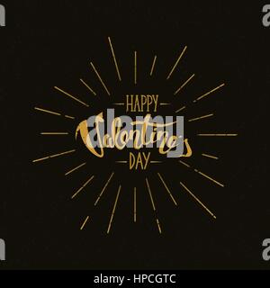 Happy Valentines Day Hand Schriftzug Retro-Hintergrund, Vektor Urlaub Typografie Grußkarte mit burst Stock Vektor