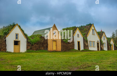 Traditionelle isländische Rasen Häuser, Glaumbaer museum Stockfoto