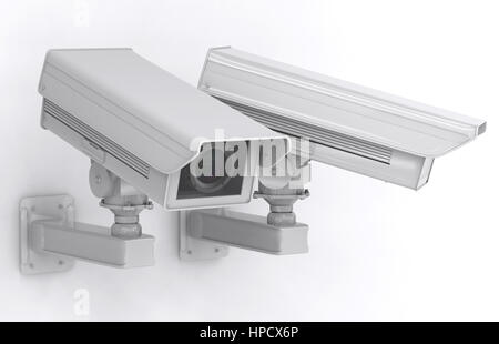 3D rendering-cctv-Kamera oder Überwachungskamera auf weißem Hintergrund Stockfoto