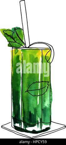Vektor und Aquarell Zeichnung der Mojito cocktail Stock Vektor