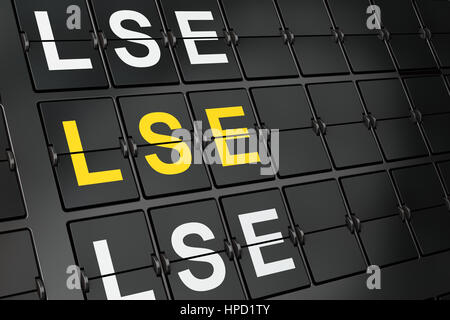 Stock Market Indizes Konzept: LSE auf Flughafen Board Hintergrund, 3D-Rendering Stockfoto