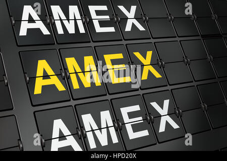 Stock Market Indizes Konzept: AMEX auf Flughafen Board Hintergrund, 3D-Rendering Stockfoto