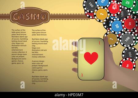 Casino-Spiel. Hand halten Herz-Joker-Karte. Illustration zu verwenden für Druck, Website, Smartphone, Tapeten, Dekoration, Dekorationen, etc. Stock Vektor