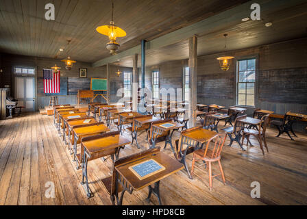 Unterricht in einer alten Schule in Dallas, Texas, die von 1888 bis 1919 genutzt wurde. Stockfoto