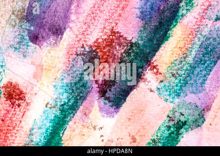 abstrakte Aquarell Hintergrund mit bunten Pinselstrichen auf Papierstruktur Stockfoto