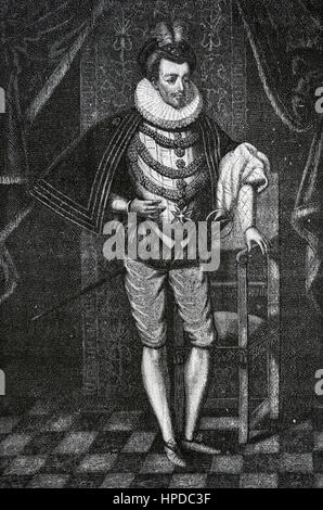 Heinrich III. von Frankreich (1551-1589). Herrscher von Frankreich, Polen und Großfürst von Litauen. Porträt. Kupferstich, 19. Jahrhundert. Stockfoto