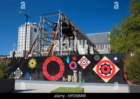 Christchurch, Canterbury, Neuseeland. Die Erdbeben zerstörten Überreste von Christchurch Cathedral, Cathedral Square. Stockfoto