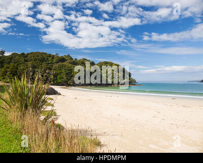 Oban, Southland, Stewart Island, Neuseeland. Blick entlang der Butterfield Strand, Halfmoon Bay. Stockfoto