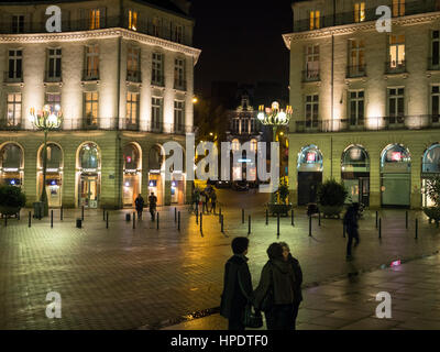Place Graslin (Brunnen mit Skulpturen verziert), Nantes, Frankreich. Stockfoto