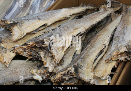 Geräucherten Kabeljau Stockfisch zum Verkauf auf dem Fischmarkt in Europa Stockfoto