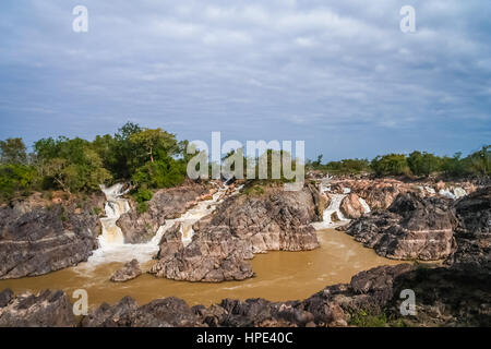 Mächtige Don Khon (Khon Phapheng) Wasserfall auf dem Mekong, Don Det, Laos Stockfoto