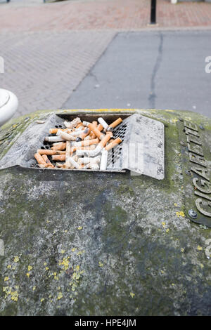 Zigarettenkippen in der Oberseite der Mülleimer in Winchester, Hampshire Stockfoto