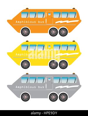 Satz von Amphibien Bus oder Land und Wasser, Reisebus, isoliert auf weißem Hintergrund Stock Vektor