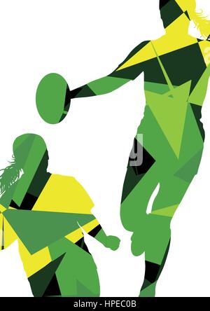 Aktive Frauen Rugby-Spieler junge gesunde Sportart Silhouetten abstrakte Linie Vektor Hintergrund illustration Stock Vektor