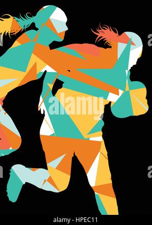 Aktive Frauen Rugby-Spieler junge gesunde Sportart Silhouetten abstrakte Linie Vektor Hintergrund illustration Stock Vektor