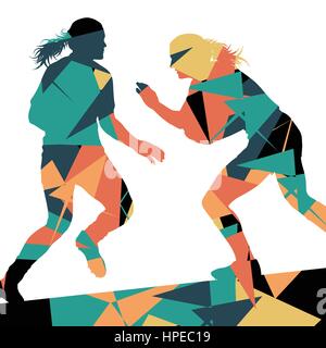 Aktive Frauen Rugby-Spieler junge gesunde Sportart Silhouetten abstrakte Linie Vektor Hintergrund illustration Stock Vektor