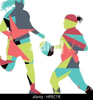 Aktive Frauen Rugby-Spieler junge gesunde Sportart Silhouetten abstrakte Linie Vektor Hintergrund illustration Stock Vektor