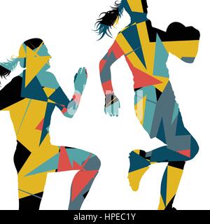 Aktive Frauen Rugby-Spieler junge gesunde Sportart Silhouetten abstrakte Linie Vektor Hintergrund illustration Stock Vektor