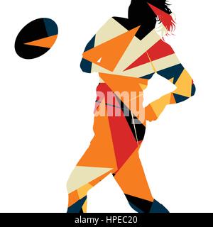 Aktive Frauen Rugby-Spieler junge gesunde Sportart Silhouetten abstrakte Linie Vektor Hintergrund illustration Stock Vektor