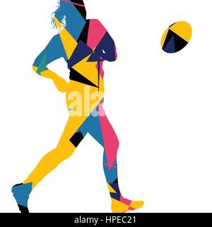 Aktive Frauen Rugby-Spieler junge gesunde Sportart Silhouetten abstrakte Linie Vektor Hintergrund illustration Stock Vektor