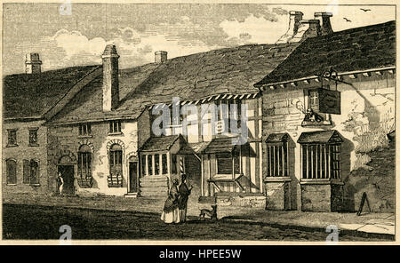 Antike 1854 Gravur, Geburtsort von Shakespeare in Stratford Warwickshire, England. QUELLE: ORIGINAL GRAVUR. Stockfoto