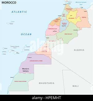 Neue administrative und politische Karte der zwölf Regionen des Königreichs Marokko 2015 Stock Vektor