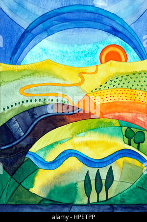 Aquarell von Heidrun Füssenhäuser, Psalm 23, "Und ob ich im dunklen Tal wanderte" Stockfoto