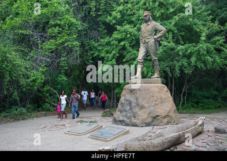 Statue von Doktor David Livingstone, Viktoriafälle, Simbabwe Stockfoto