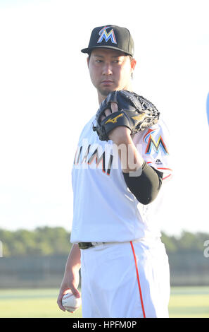Jupiter, Florida, USA. 18. Februar 2017. Junichi Tazawa (Marlins) MLB: Miami Marlins Foto Day in Jupiter, Florida, Vereinigte Staaten von Amerika. Bildnachweis: AFLO/Alamy Live-Nachrichten Stockfoto