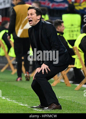 BayArena Leverkusen, Deutschland. 21. Februar 2017. UEFA Champions League Saison 2016/17 Runden von sechzehn Hinspiel, Bayer 04 Leverkusen gegen Atletico Madrid---Roger Schmidt (Leverkusen) Credit: Kolvenbach/Alamy Live-Nachrichten Stockfoto