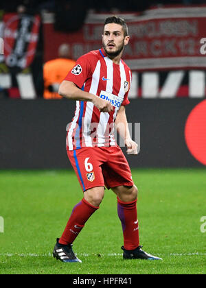 BayArena Leverkusen, Deutschland. 21. Februar 2017. UEFA Champions League Saison 2016/17 Runden von sechzehn Hinspiel, Bayer 04 Leverkusen gegen Atletico Madrid---Koke (Atletico) Credit: Kolvenbach/Alamy Live-Nachrichten Stockfoto