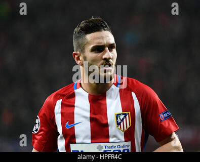 BayArena Leverkusen, Deutschland. 21. Februar 2017. UEFA Champions League Saison 2016/17 Runden von sechzehn Hinspiel, Bayer 04 Leverkusen gegen Atletico Madrid---Koke (Atletico) Credit: Kolvenbach/Alamy Live-Nachrichten Stockfoto