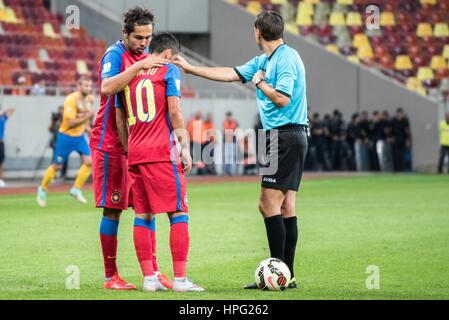 11. Juli 2015: Gabriel Iancu #80 und Nicolae Stanciu #10 von FCSB während der Fußball-Liga-Profesionista de Fotbal Rumänien LPF - FC Steaua Bukarest gegen FC Petrolul Ploiesti am National Arena, Bukarest, Rumänien ROU. Foto: Catalin Soare Stockfoto