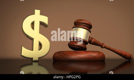 Recht, Rechtsanwalt und Dollar-Ikone und Symbol Kosten für Gerechtigkeit Konzept. Stockfoto