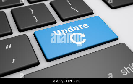 Aktualisieren Sie Zeichen und Symbol auf einer Computer-Tastatur-Taste. Stockfoto