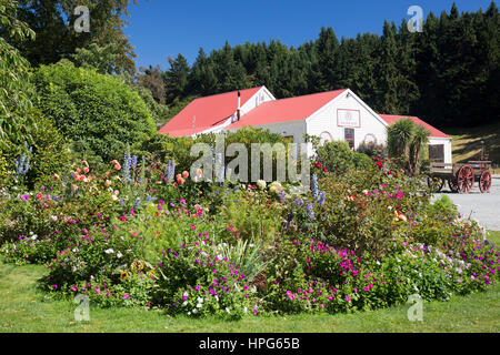 Queenstown, Otago, Neuseeland. Bunte Gärten im Walter Peak High Country Farm, Lake Wakatipu. Stockfoto