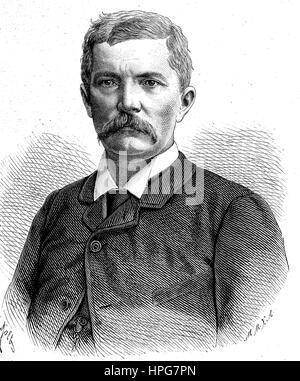 Sir Henry Morton Stanley, John Rowlands, 1841-1904, geboren wurde, ein Welsh-US-amerikanischer Journalist und Entdecker, der berühmt für seine Erforschung der Zentral-Afrika und seine Suche nach Missionar war und Entdecker David Livingstone, digital verbesserte Wiedergabe von einem Holzschnitt aus dem Jahr 1885 Stockfoto