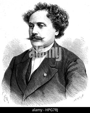 Alexandre Dumas, wurde 1824-1895, ein französischer Schriftsteller und Dramatiker, am besten bekannt für der romantische Roman, La Dame Aux Camelias Die Kameliendame 1848 veröffentlicht, digital verbesserte Wiedergabe von einem Holzschnitt aus dem Jahr 1885 Stockfoto