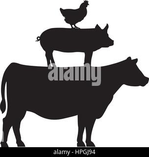 Huhn, Schwein und Kuh gestapelt. Stock Vektor